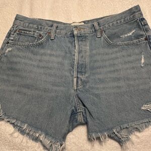 Agolde Light Blue Frayed Jean Shorts